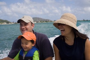 Sumi Mason Keith on Boat Sumi, Mason, and Keith on the Boat